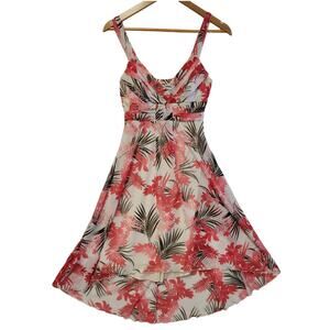 Y2K Baby Doll High Low Midi Dress Tropical Floral‎ 90s Summer Vacation Size S